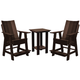 chocolate brown three piece modern counter chair and table bistro set all weather poly wood patio furniture