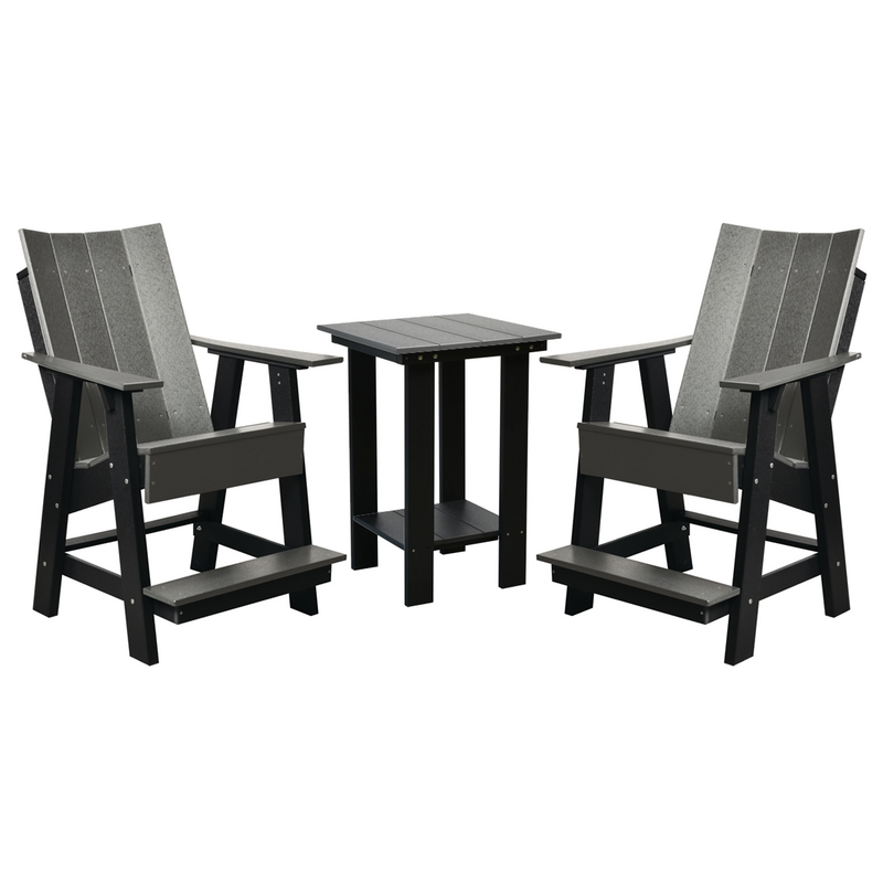 charcoal grey on black three piece modern counter chair and table bistro set all weather poly wood patio furniture