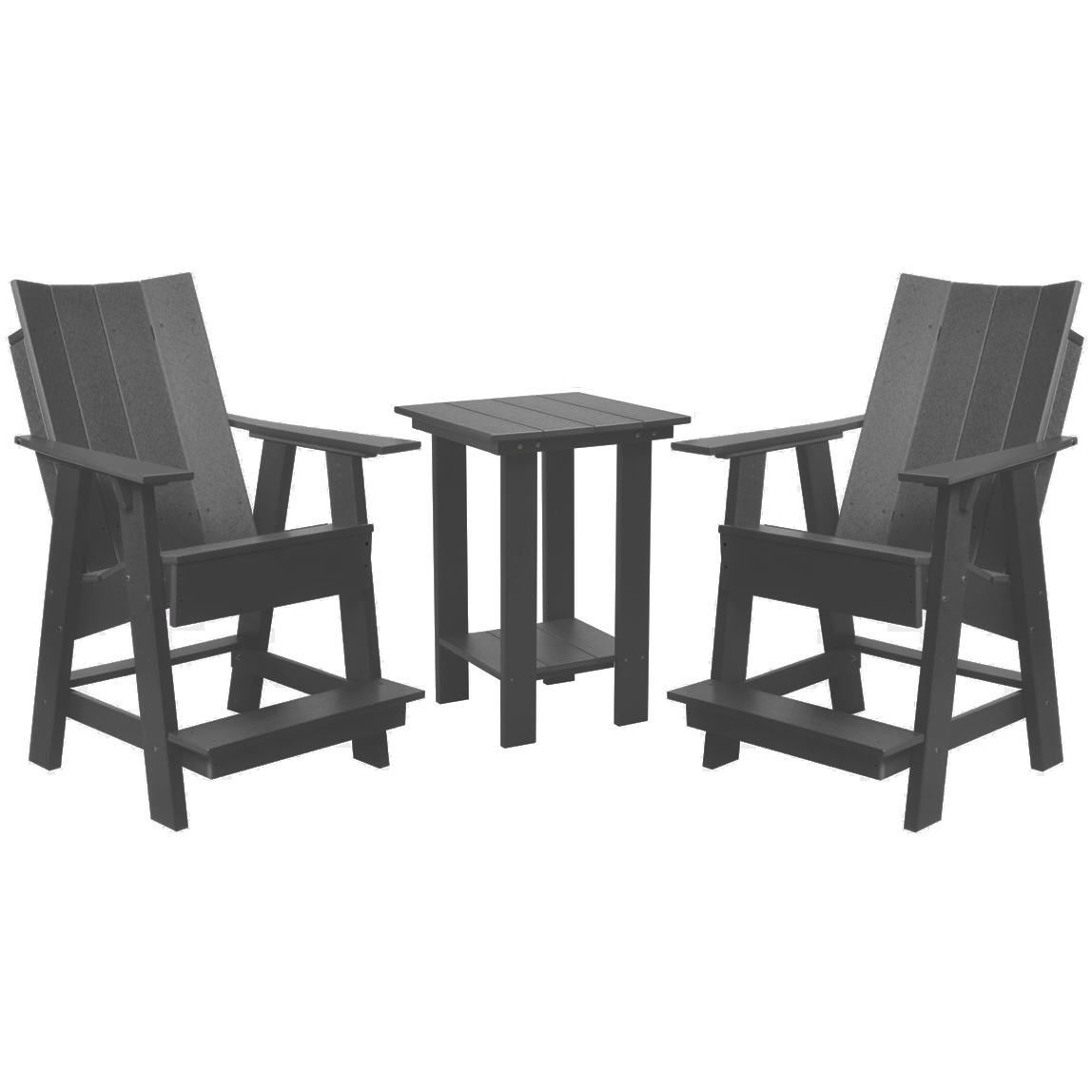 charcoal grey three piece modern counter chair and table bistro set all weather poly wood patio furniture