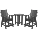 charcoal grey three piece modern counter chair and table bistro set all weather poly wood patio furniture