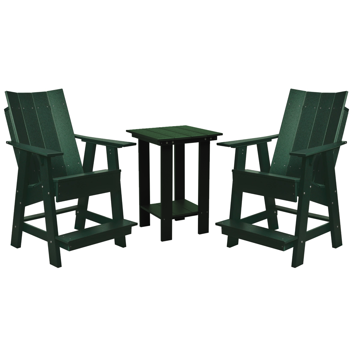 natural forest green three piece modern counter chair and table bistro set all weather poly wood patio furniture