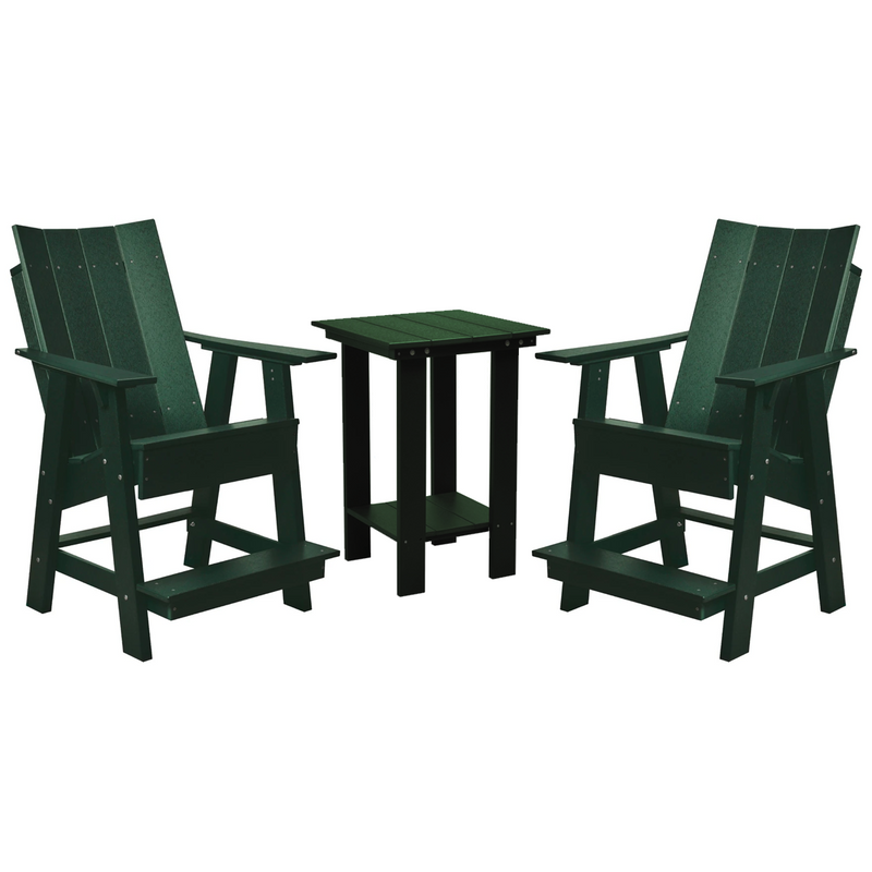 natural forest green three piece modern counter chair and table bistro set all weather poly wood patio furniture