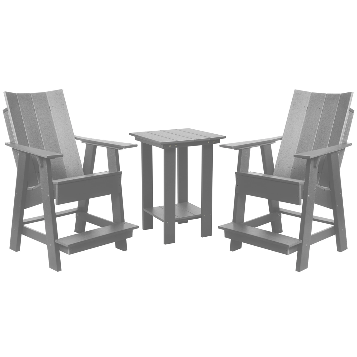 light grey three piece modern counter chair and table bistro set all weather poly wood patio furniture