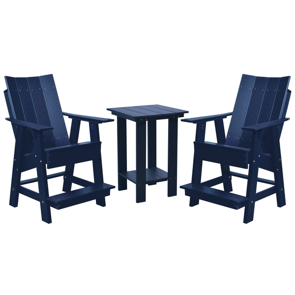 navy three piece modern counter chair and table bistro set all weather poly wood patio furniture