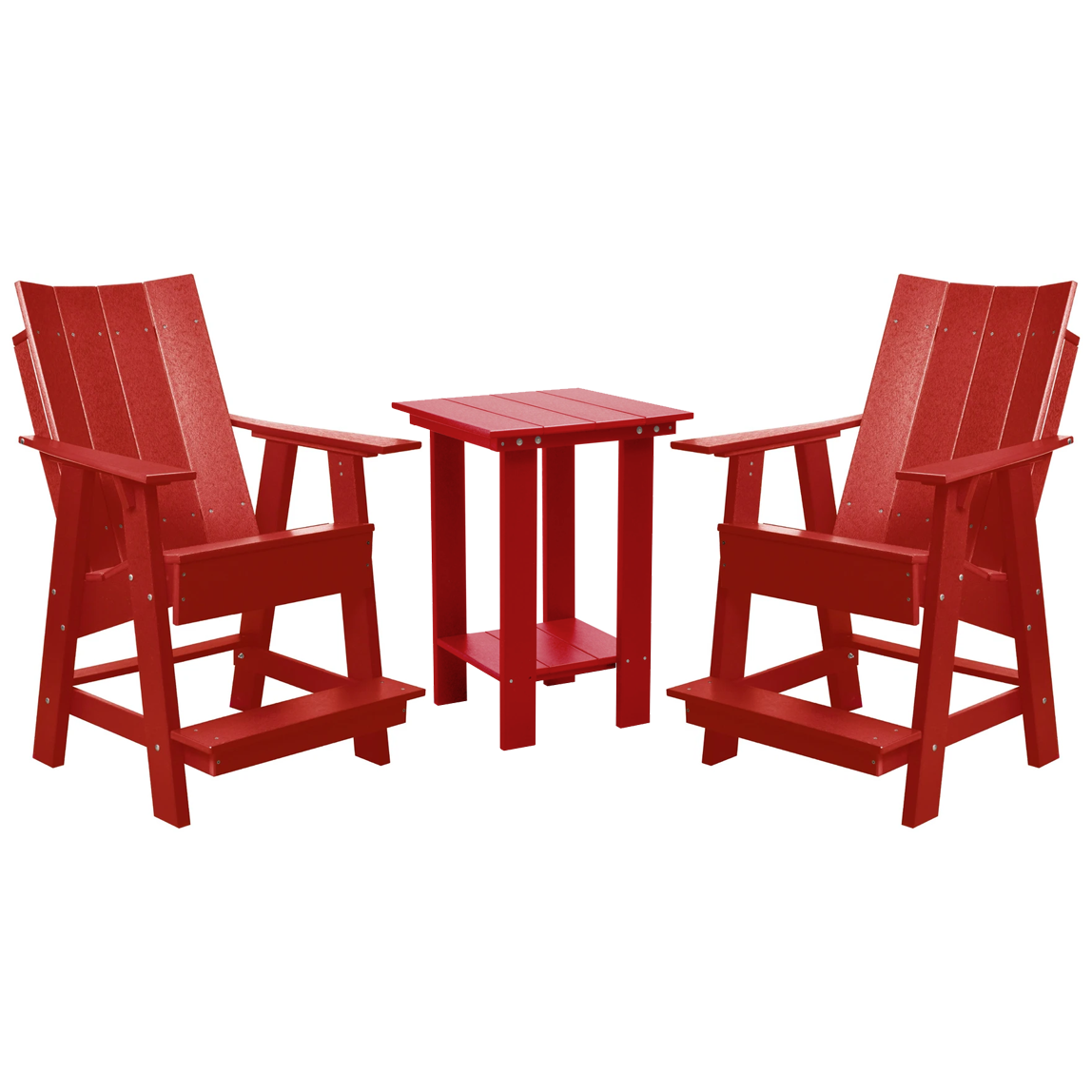 red three piece modern counter chair and table bistro set all weather poly wood patio furniture