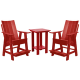 red three piece modern counter chair and table bistro set all weather poly wood patio furniture