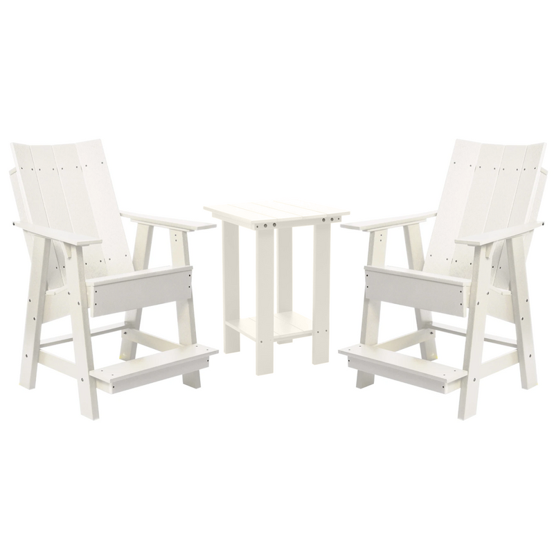 white three piece modern counter chair and table bistro set all weather poly wood patio furniture