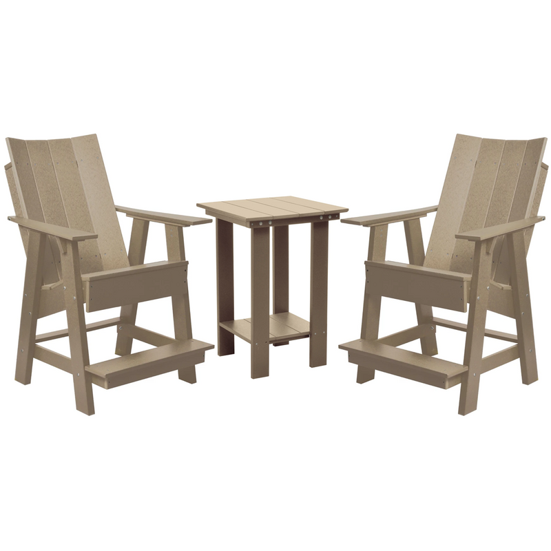 birchwood taupe three piece modern counter chair and table bistro set all weather poly wood patio furniture