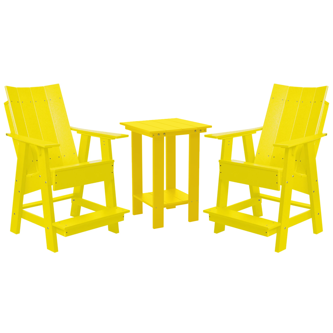 yellow three piece modern counter chair and table bistro set all weather poly wood patio furniture