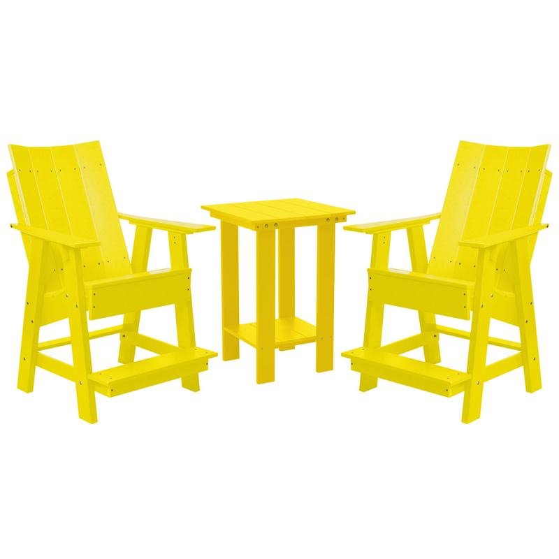 yellow three piece modern counter chair and table bistro set all weather poly wood patio furniture