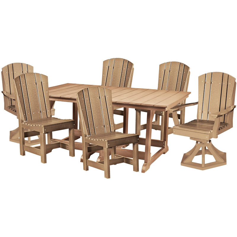 7 pc. Plantation 72x44" Inch Rectangular Dining Table Set With Two Swivel Rockers