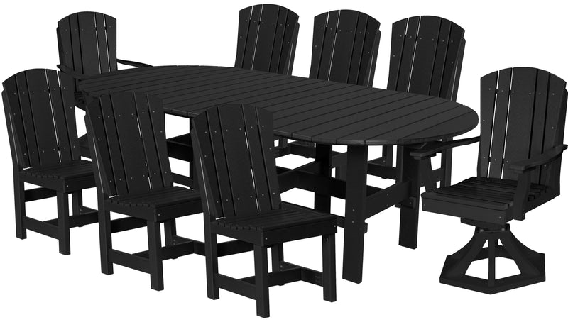 9 pc. Plantation 84x44" Inch Oval Dining Table Set With Two Swivel Rockers