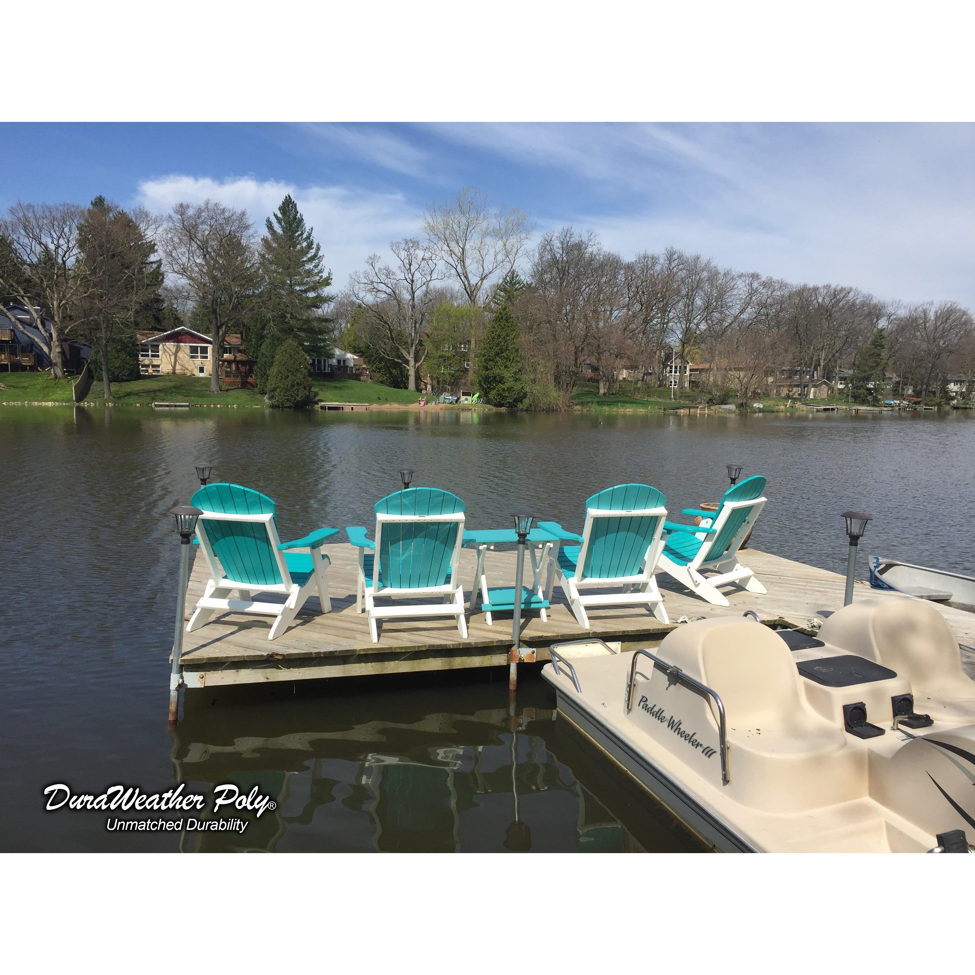 DuraWeather Poly&reg; King Size Folding Adirondack Chair - (Aruba Blue on White)