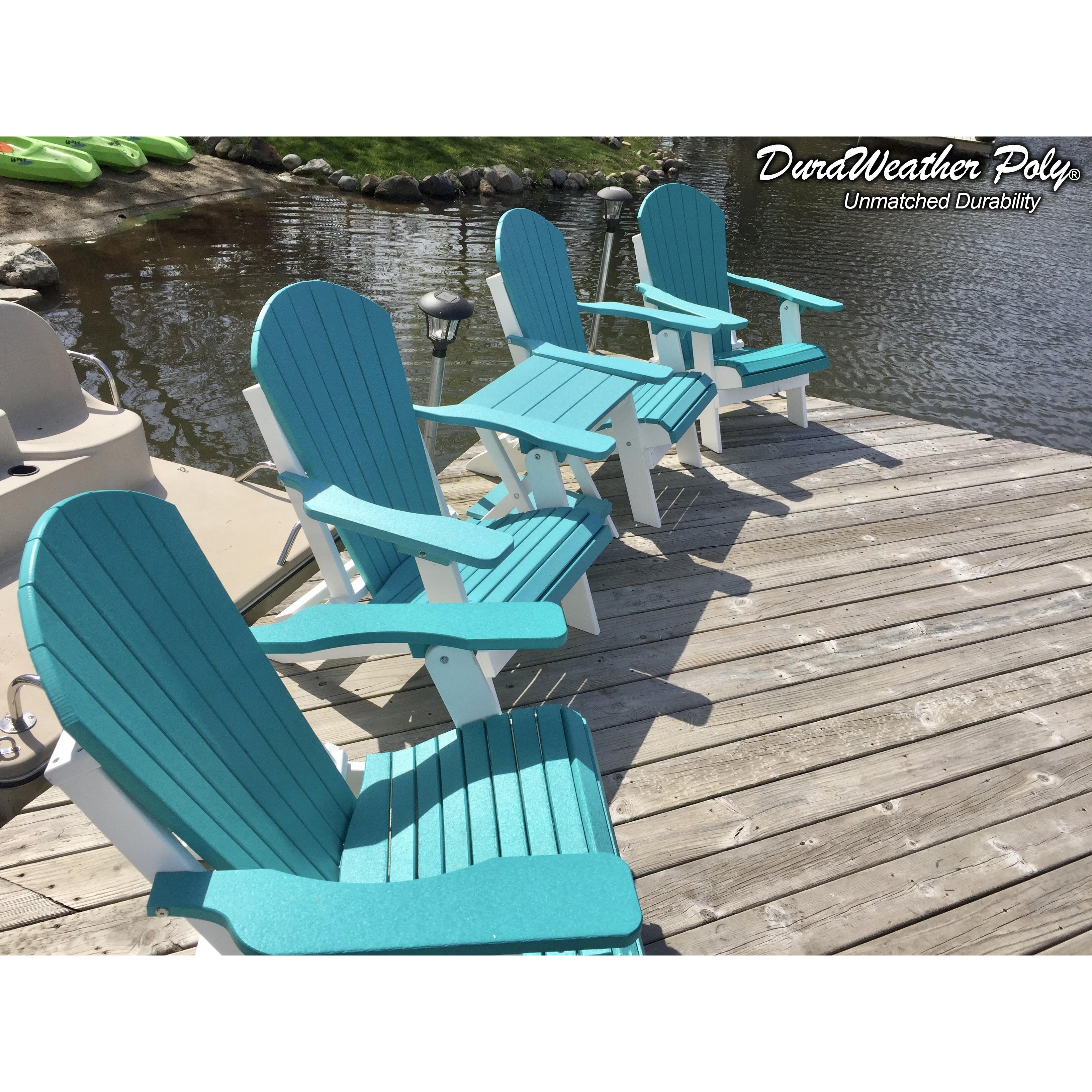 DuraWeather Poly&reg; King Size Folding Adirondack Chair - (Aruba Blue on White)