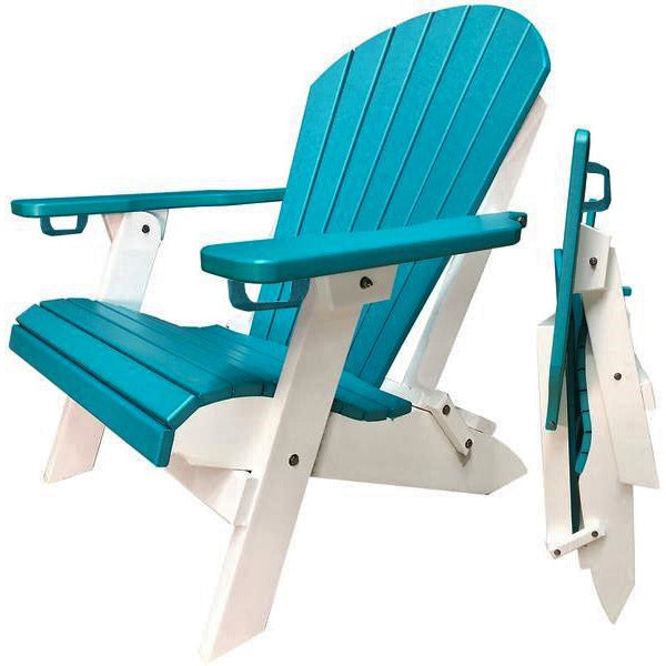 blue polywood folding adirondack chair with built in cupholders