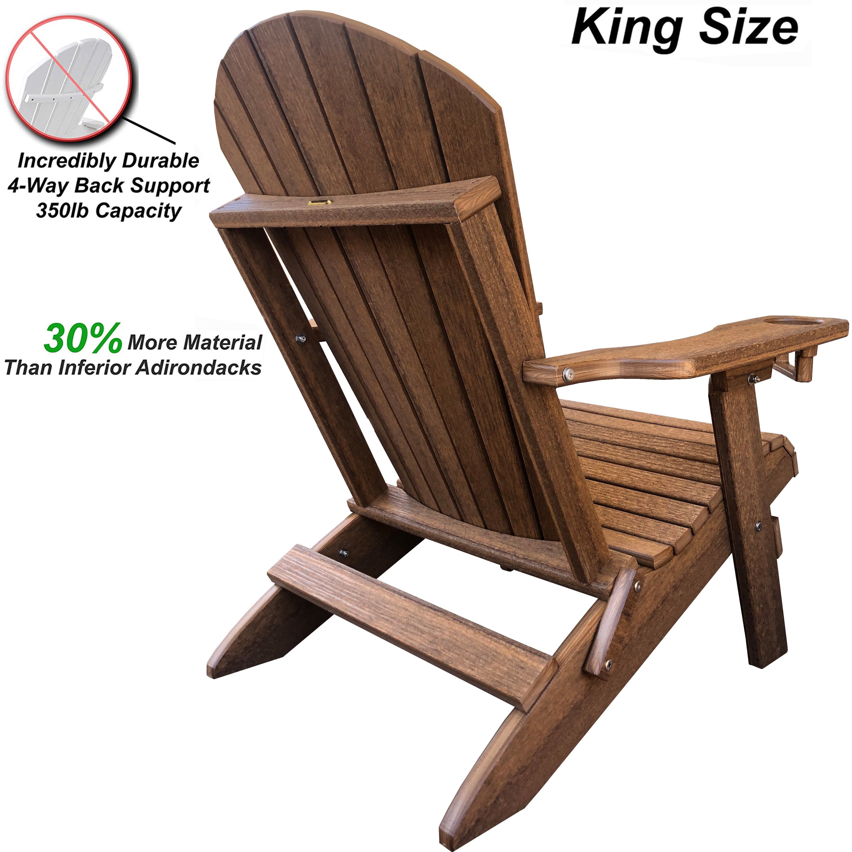 DuraWeather Poly&reg; King Size Folding Adirondack Chair with Built-in Cup Holders