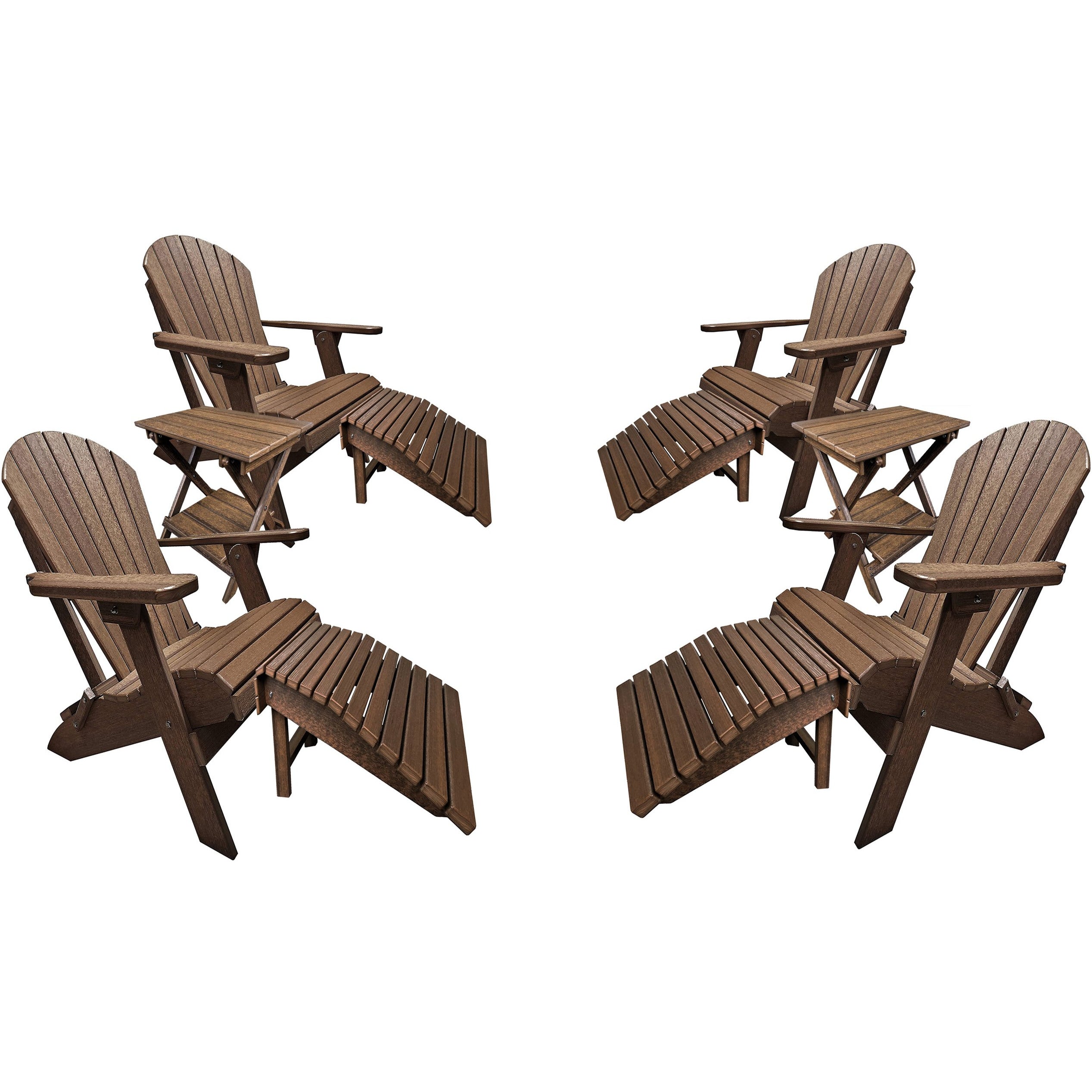 DURAWEATHER POLY® Set of 4 Folding Adirondack Chairs King Size - 4 Folding Ottomans and 2 Folding Side Tables