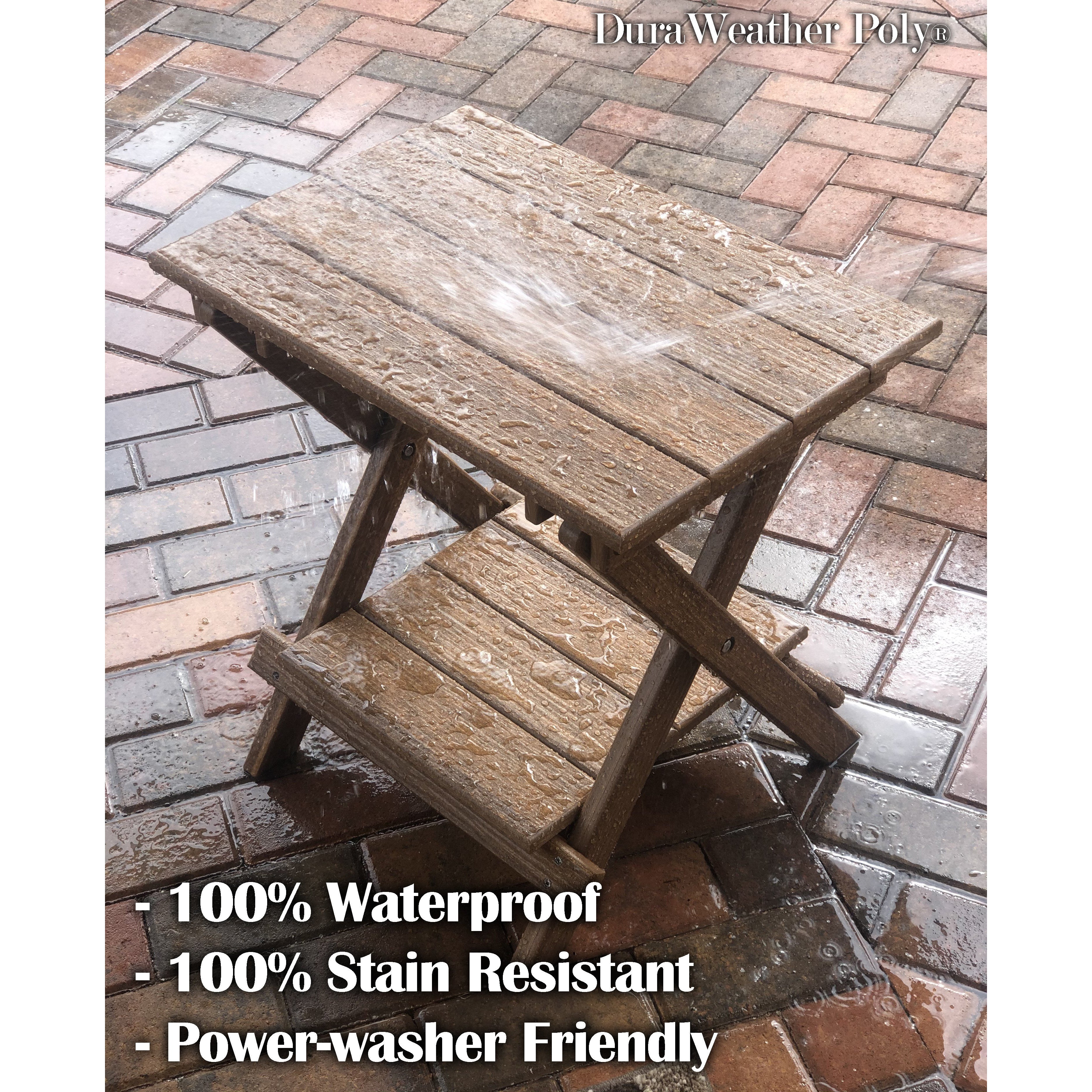 brown duraweather folding end table with removeable serving tray all weather poly wood