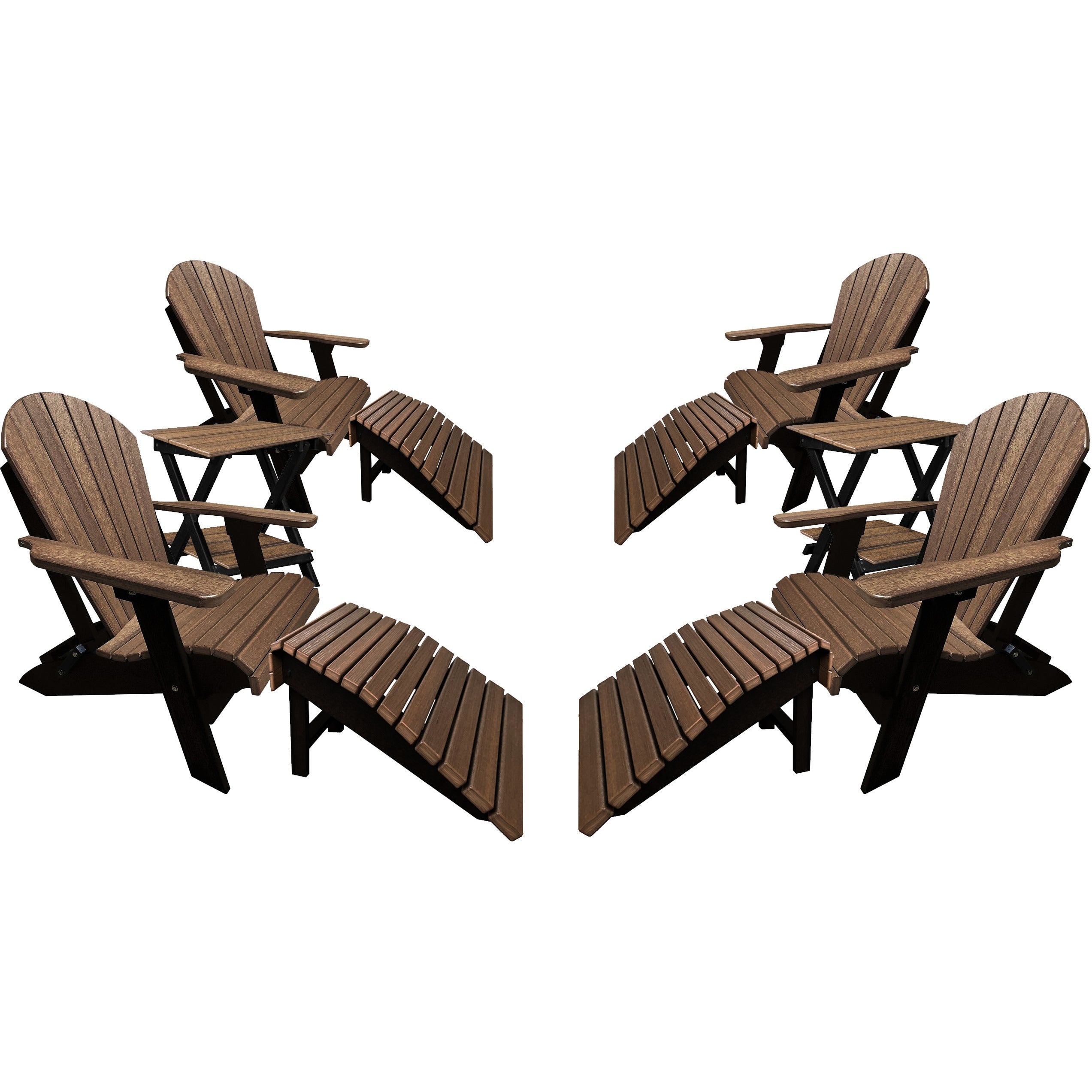 DURAWEATHER POLY® Set of 4 Folding Adirondack Chairs King Size - 4 Folding Ottomans and 2 Folding Side Tables