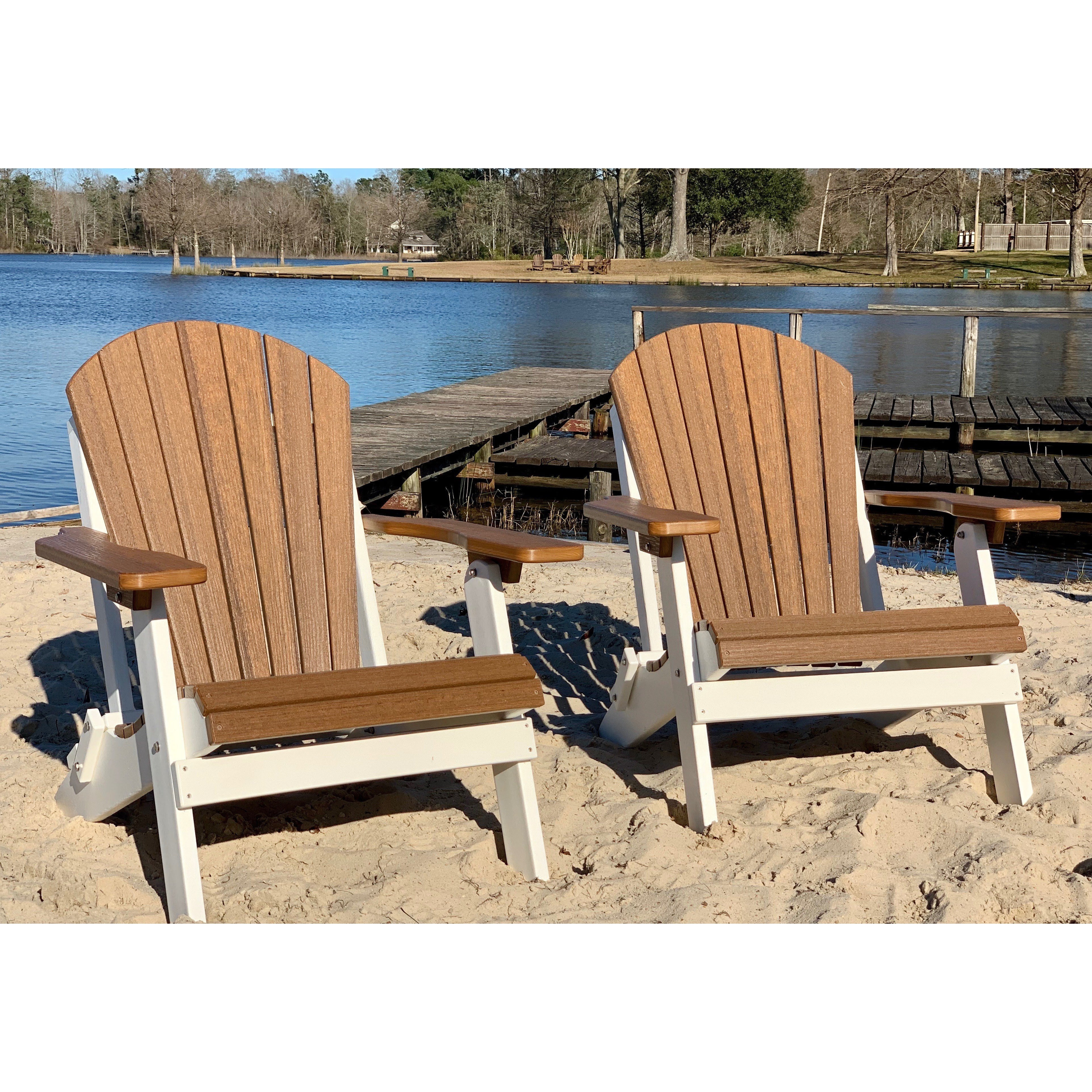 antique mahogany on white duraweather king size folding adirondack chair all weather poly wood lifestyle