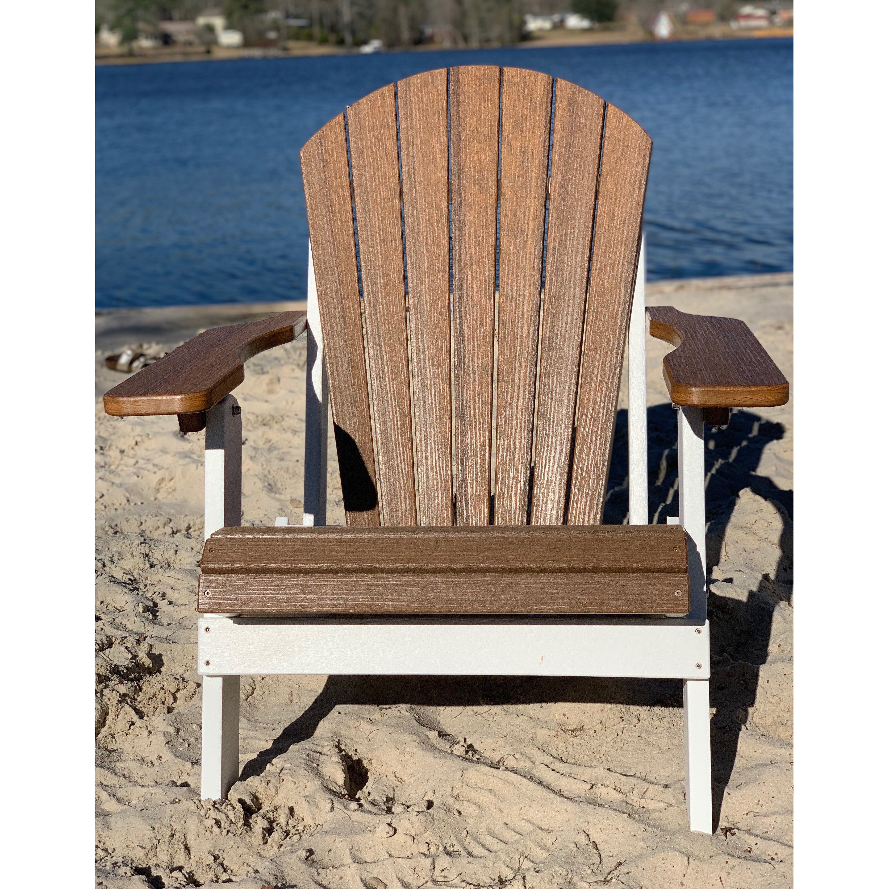 antique mahogany front view lifestyle duraweather king size folding adirondack chair all weather poly wood