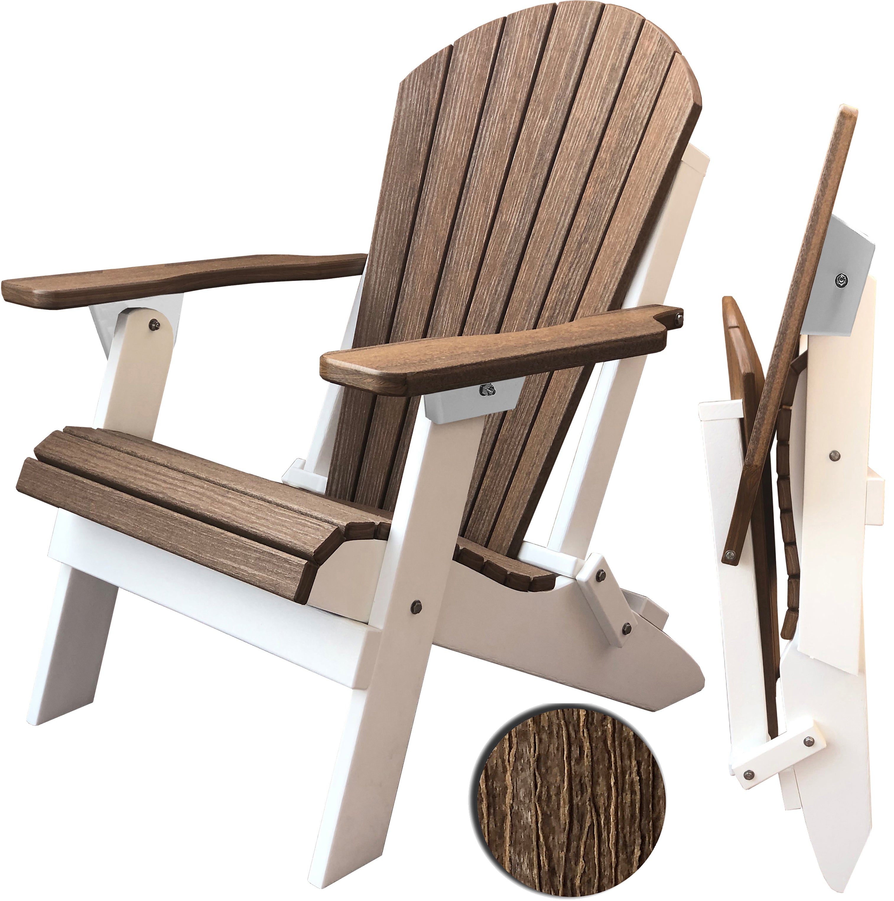 DuraWeather Poly&reg; King Size Folding Adirondack Chair - Exclusive Wood Grain Poly-resin