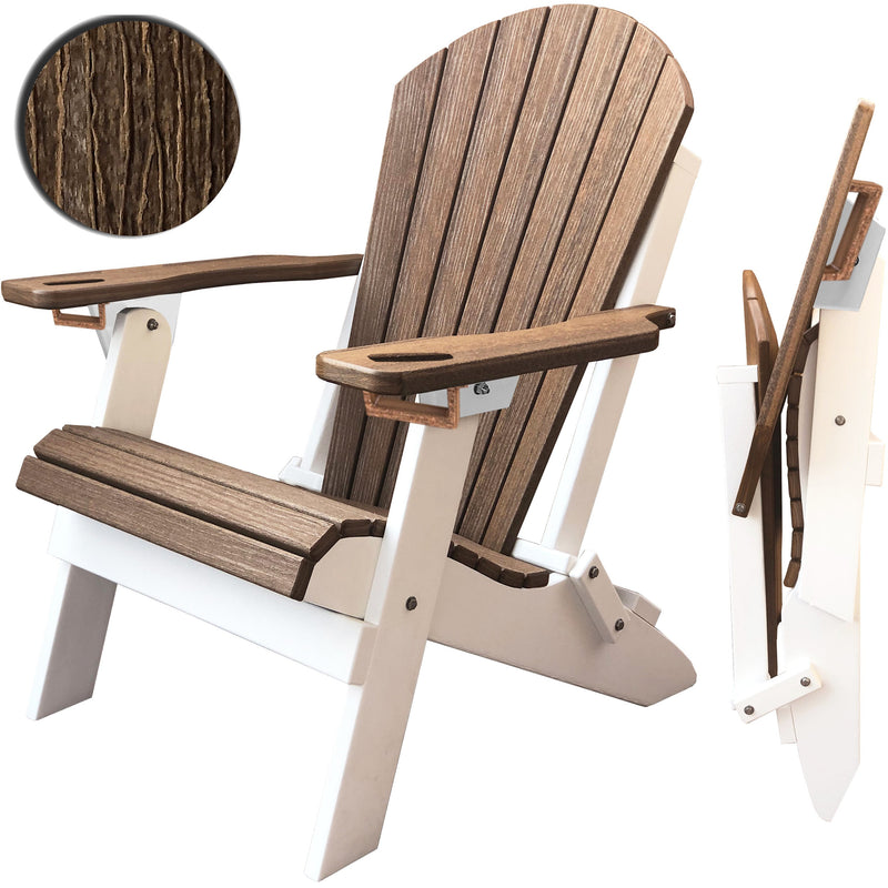 brown polywood folding adirondack chair with built in cupholders