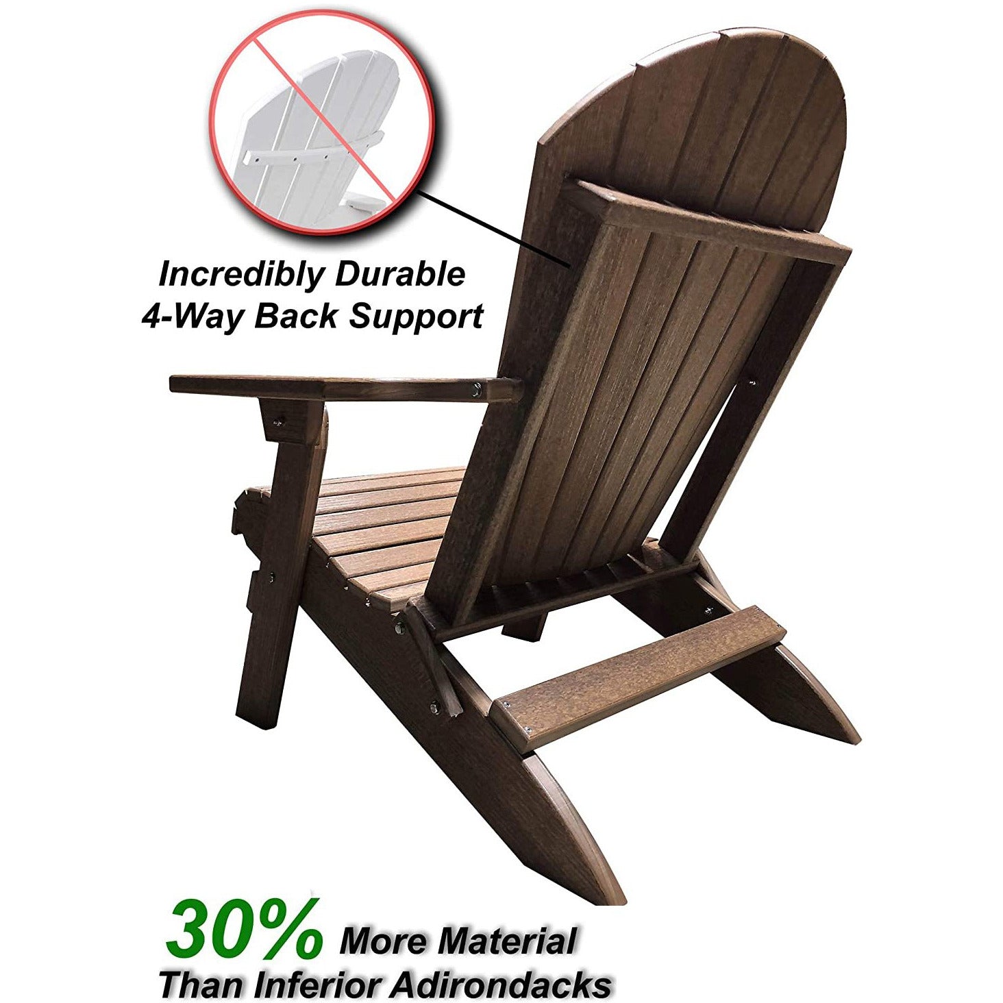 DuraWeather Poly&reg; King Size Folding Adirondack Chair - Exclusive Wood Grain Poly-resin