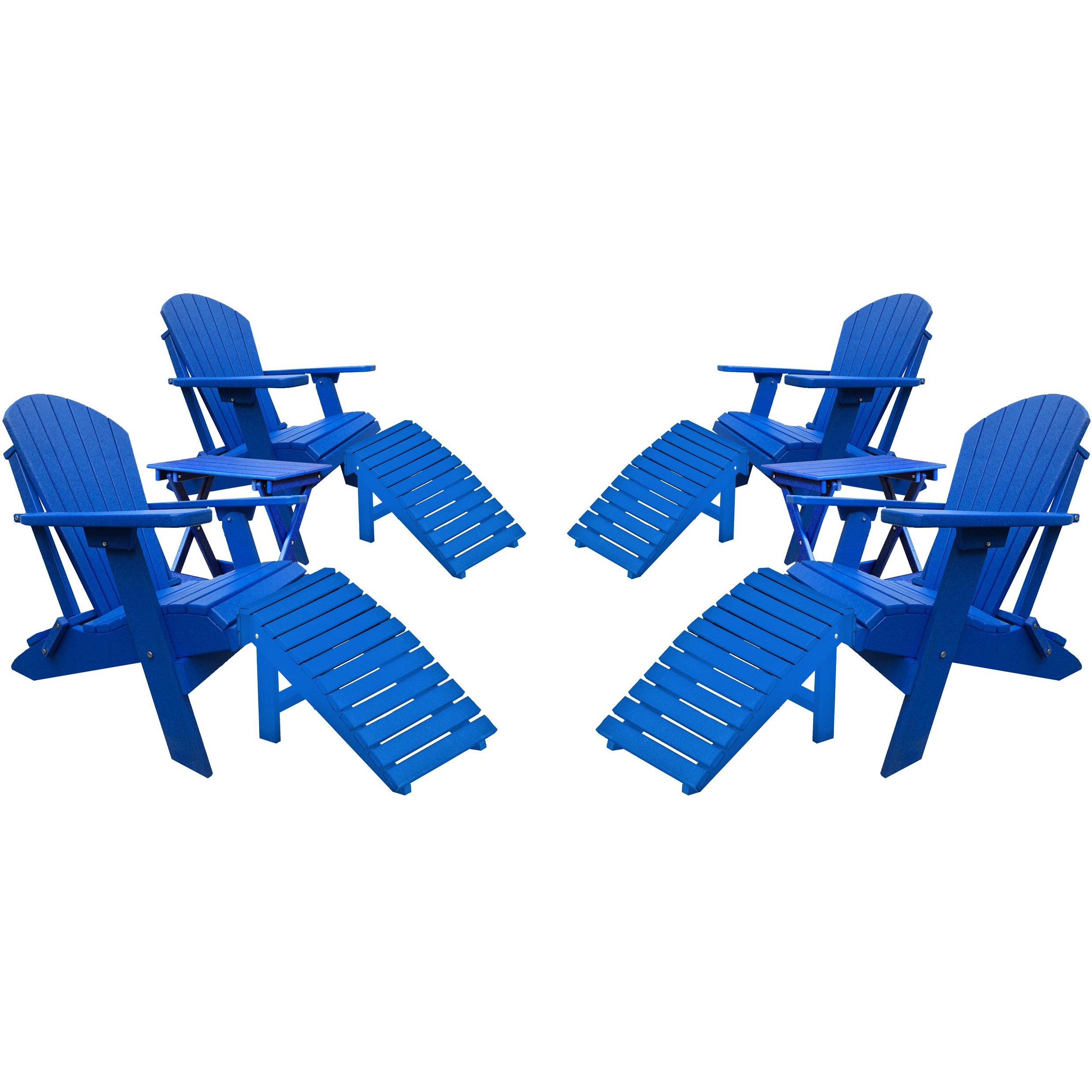 DURAWEATHER POLY® Set of 4 Folding Adirondack Chairs King Size - 4 Folding Ottomans and 2 Folding Side Tables