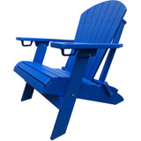blue polywood folding adirondack chair with built in cupholders