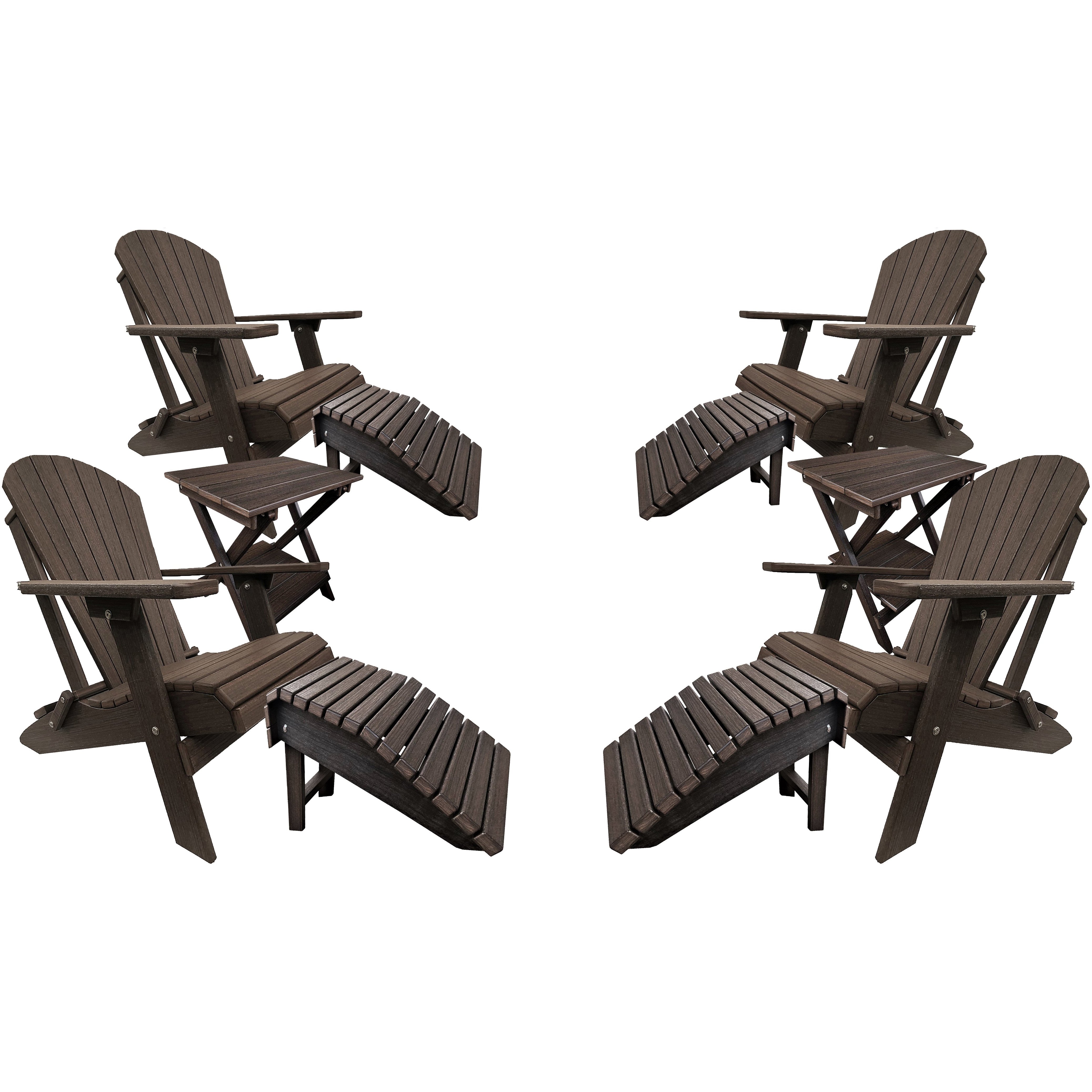 DURAWEATHER POLY® Set of 4 Folding Adirondack Chairs King Size - 4 Folding Ottomans and 2 Folding Side Tables