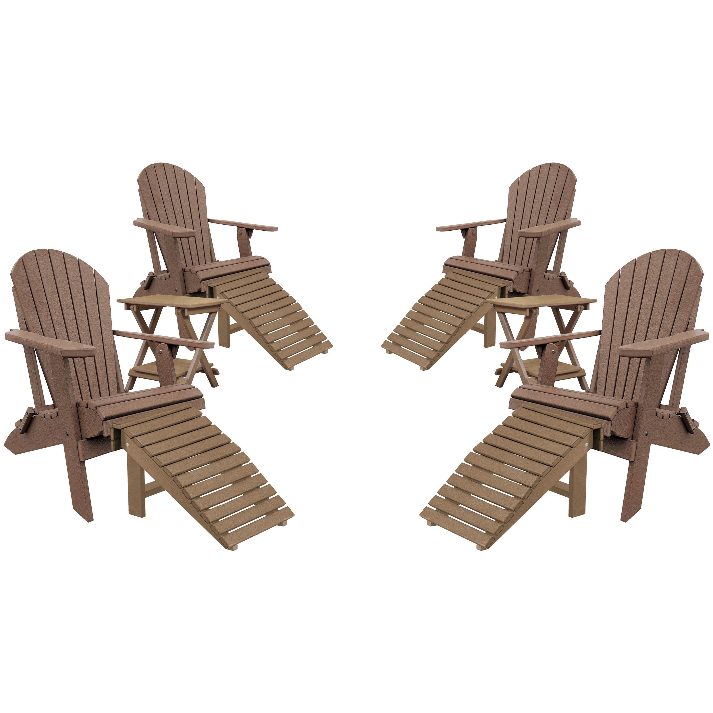 DURAWEATHER POLY® Set of 4 Folding Adirondack Chairs King Size - 4 Folding Ottomans and 2 Folding Side Tables