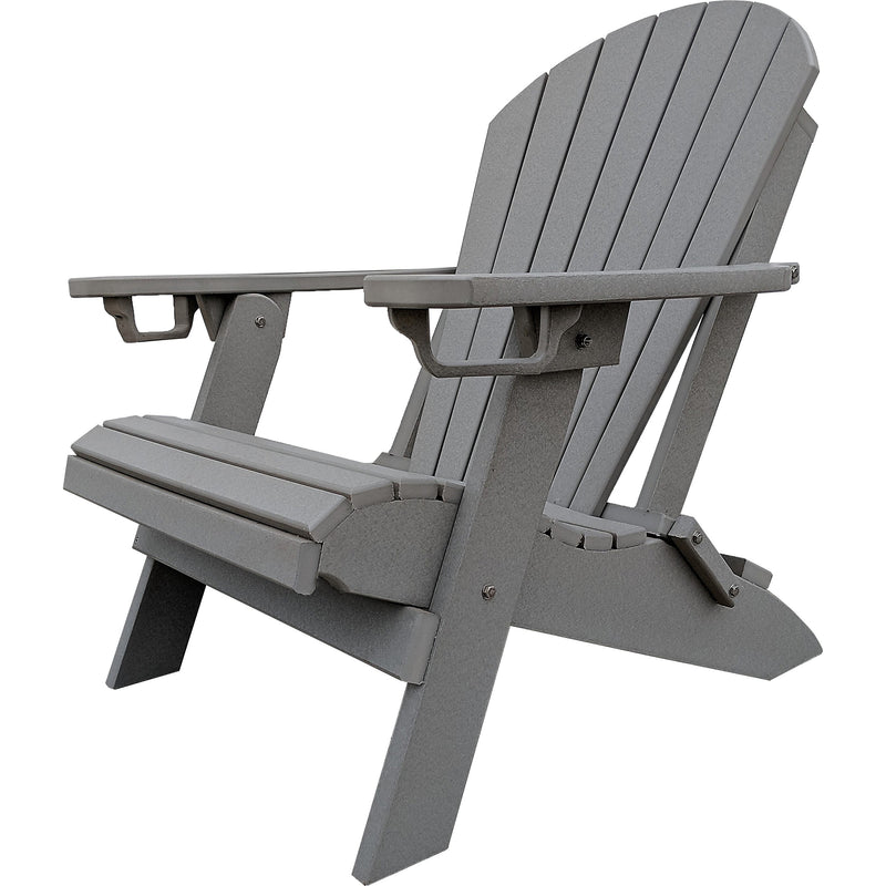 grey polywood folding adirondack chair with built in cupholders