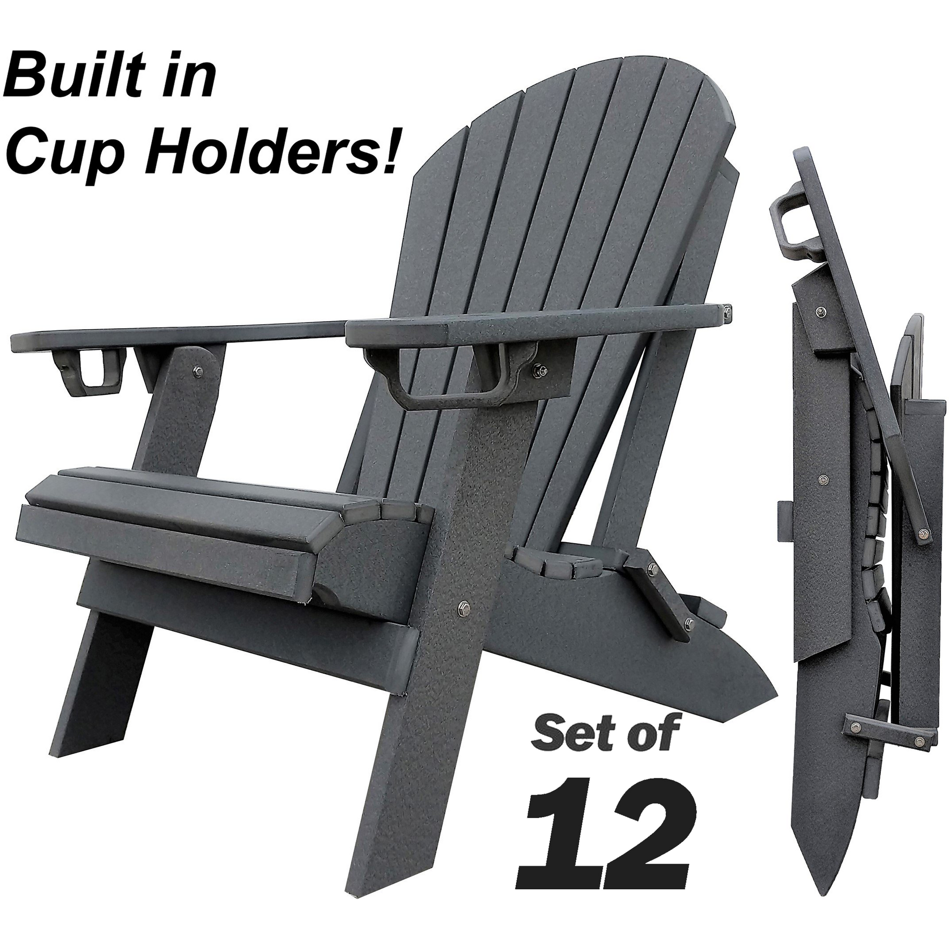 Set of 12 Folding Adirondack Chairs With Built In Cupholders King Size