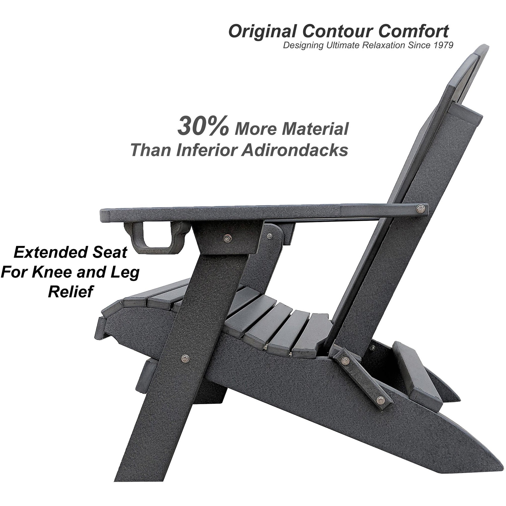 Set of 2 - DuraWeather Poly® Unwind Edition King Size Folding Adirondack Chairs With Built In Cupholders + 1 Folding End Table With Removable Tray