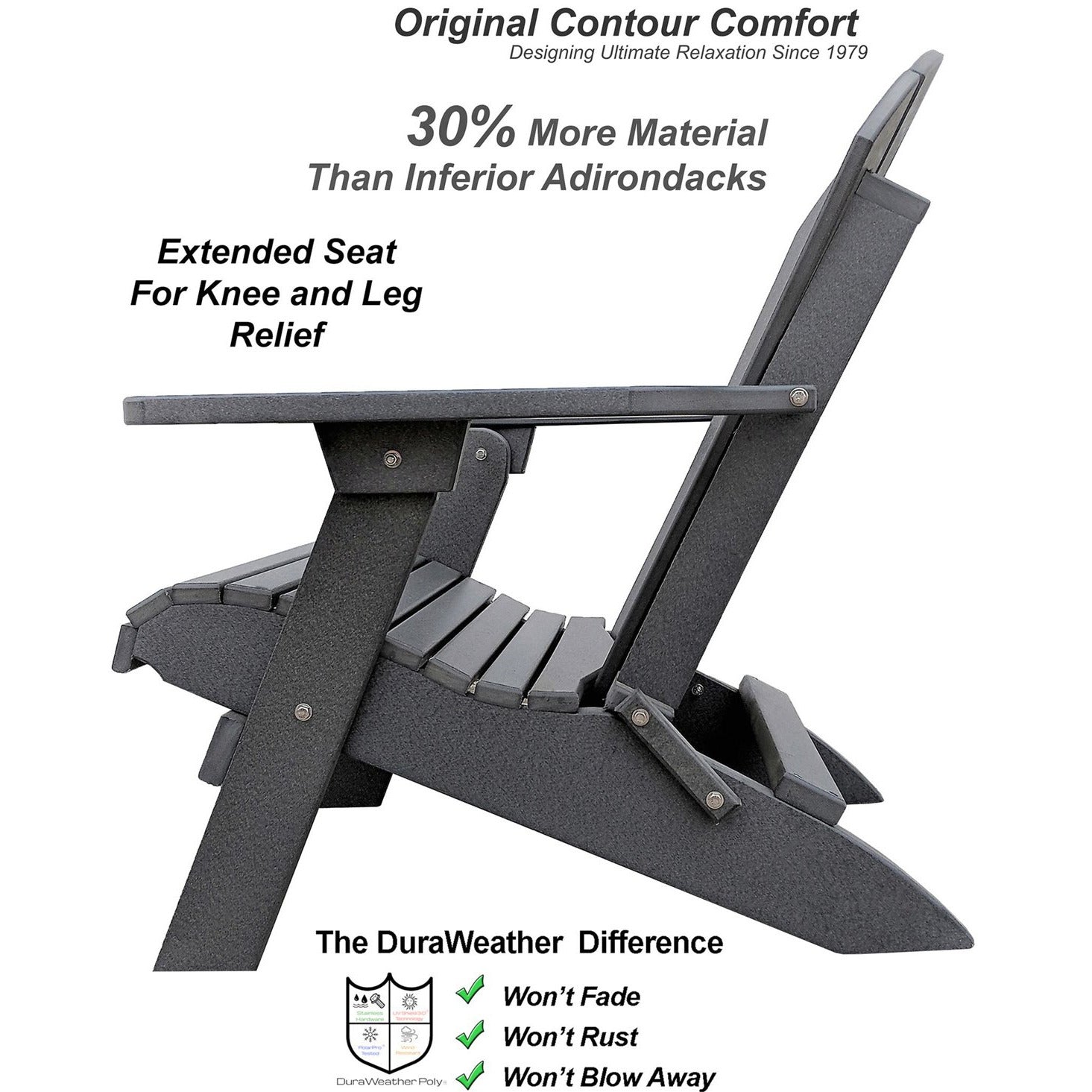 charcoal greyduraweather king size folding adirondack chair all weather poly wood