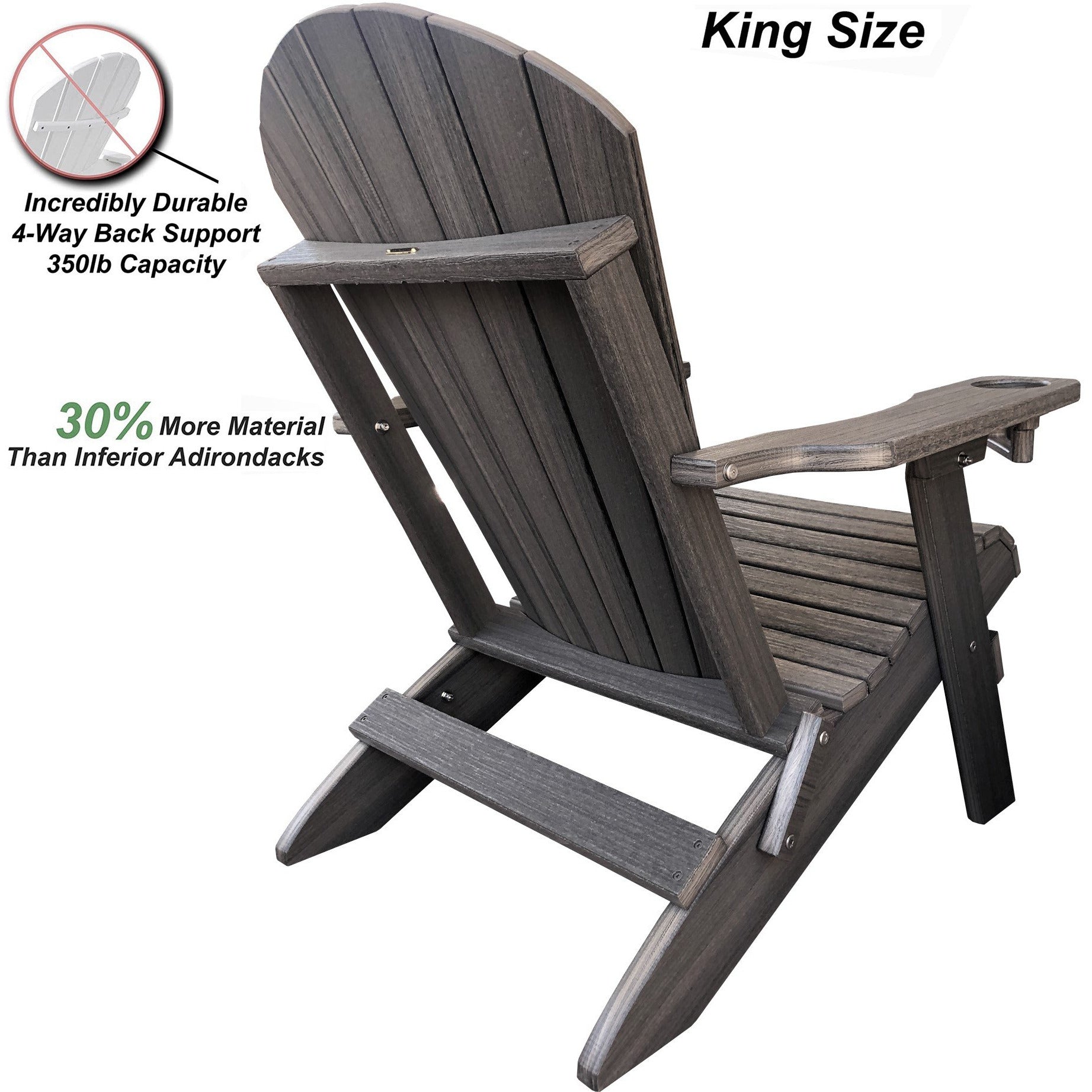 DuraWeather Poly&reg; King Size Folding Adirondack Chair with Built-in Cup Holders