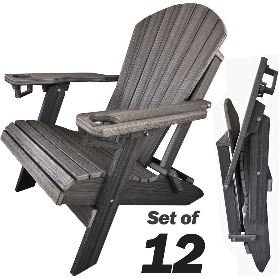 Set of 12 DuraWeather Poly Folding Adirondack Chair w Cup Holders