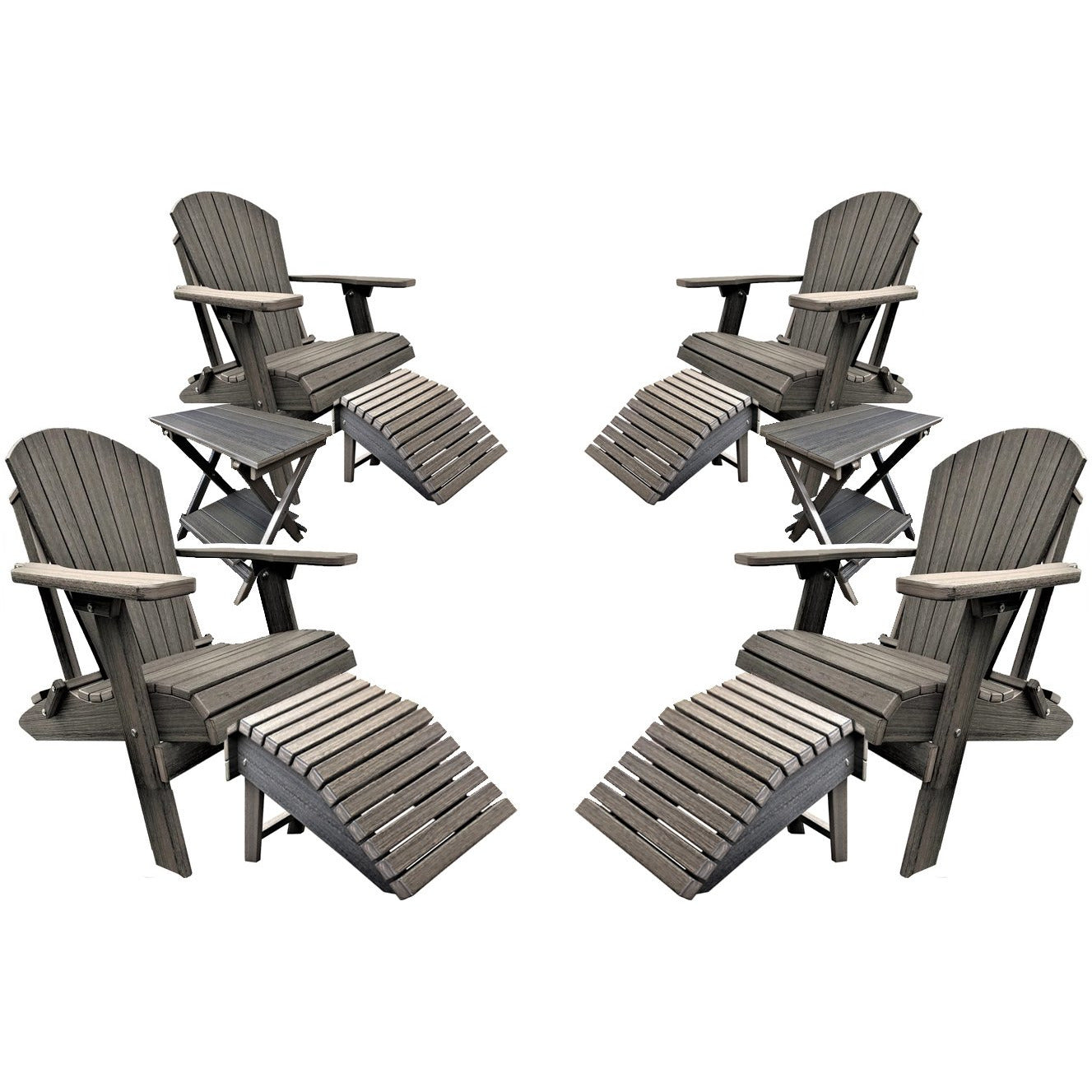 DURAWEATHER POLY® Set of 4 Folding Adirondack Chairs King Size - 4 Folding Ottomans and 2 Folding Side Tables