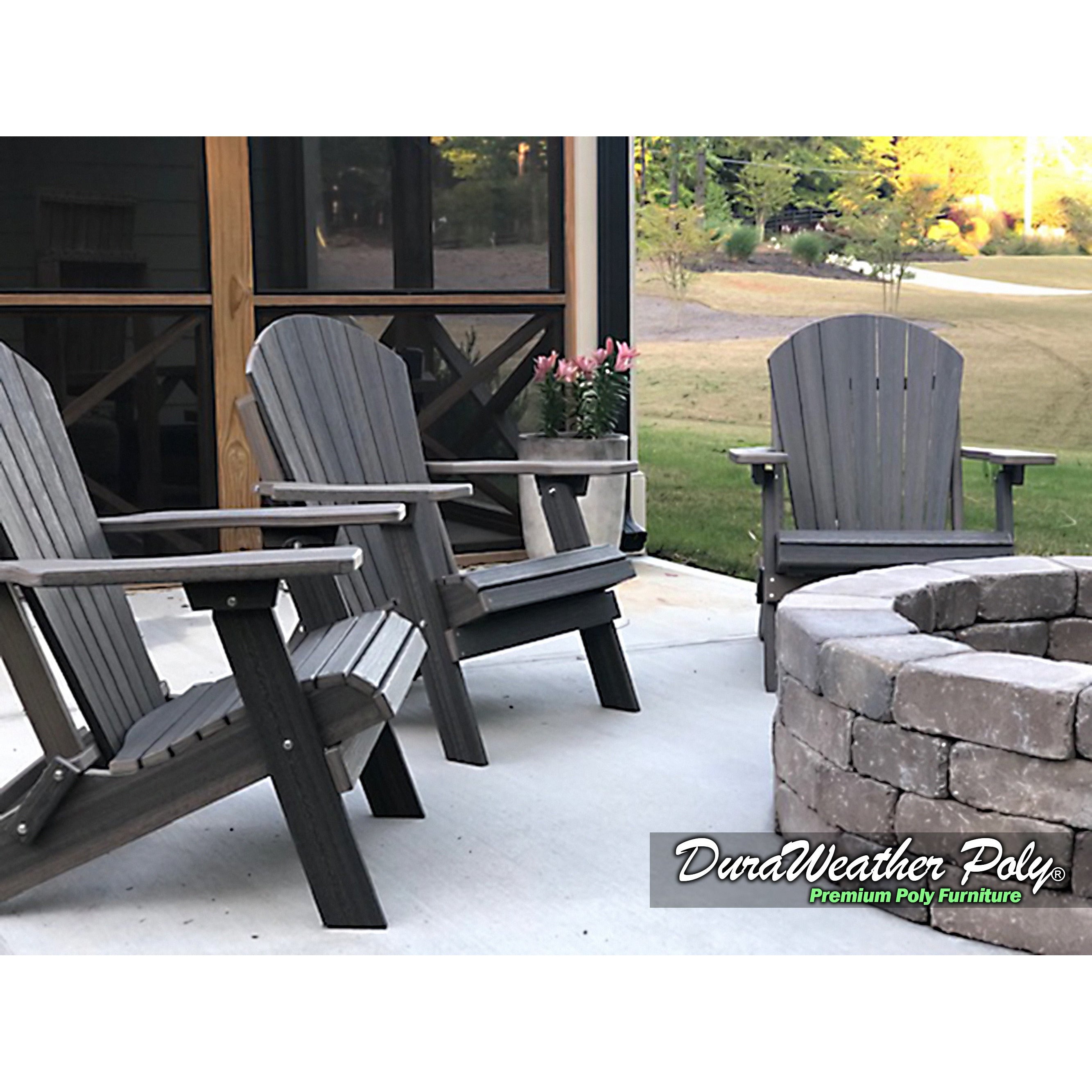 DURAWEATHER POLY® Set of 2 Folding Adirondack Chairs King Size + 1 Folding Side Table With Removable Tray