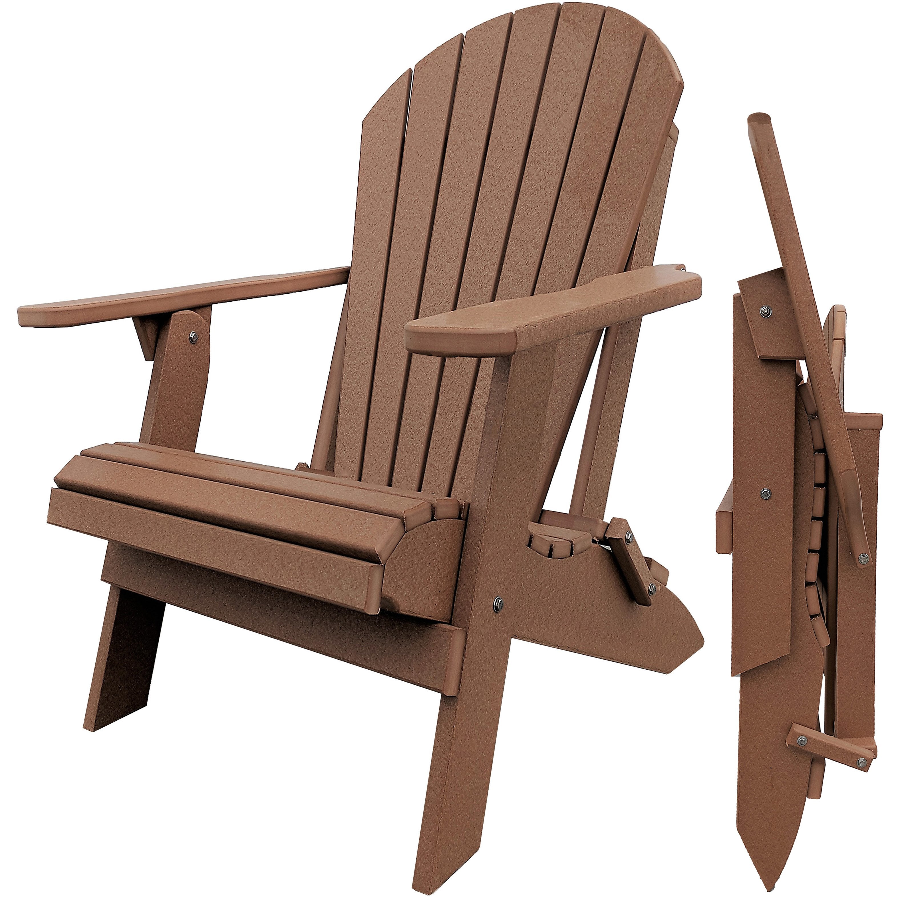 DuraWeather Poly&reg; King Size Folding Adirondack Chair - Exclusive Wood Grain Poly-resin