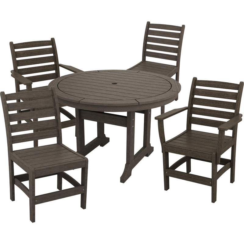 DuraWeather Poly® 5 pc. 48"rd Meadowbrook Dining Set with Two Dining Arm Chairs and Two Dining Side Chairs