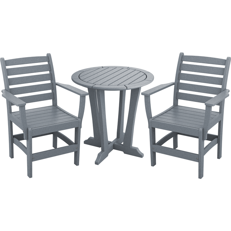 Cottage light grey three piece countryside bistro set poly patio furniture
