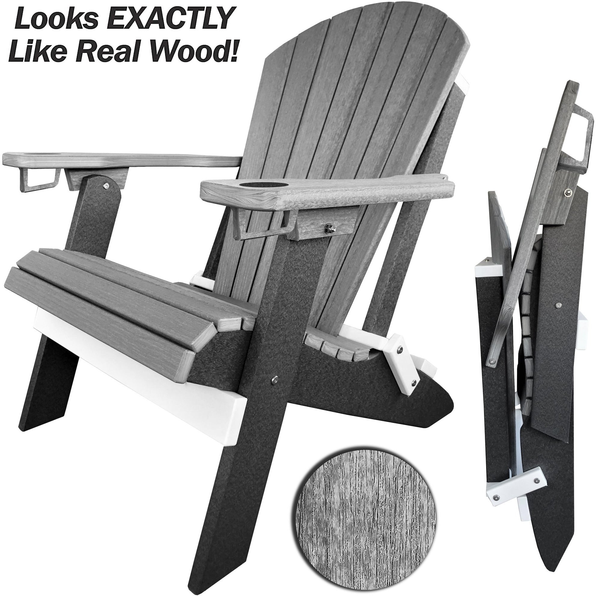 DURAWEATHER POLY® Set of 6 Signature Series Folding Adirondack Chairs With Built In Cup Holders King Size