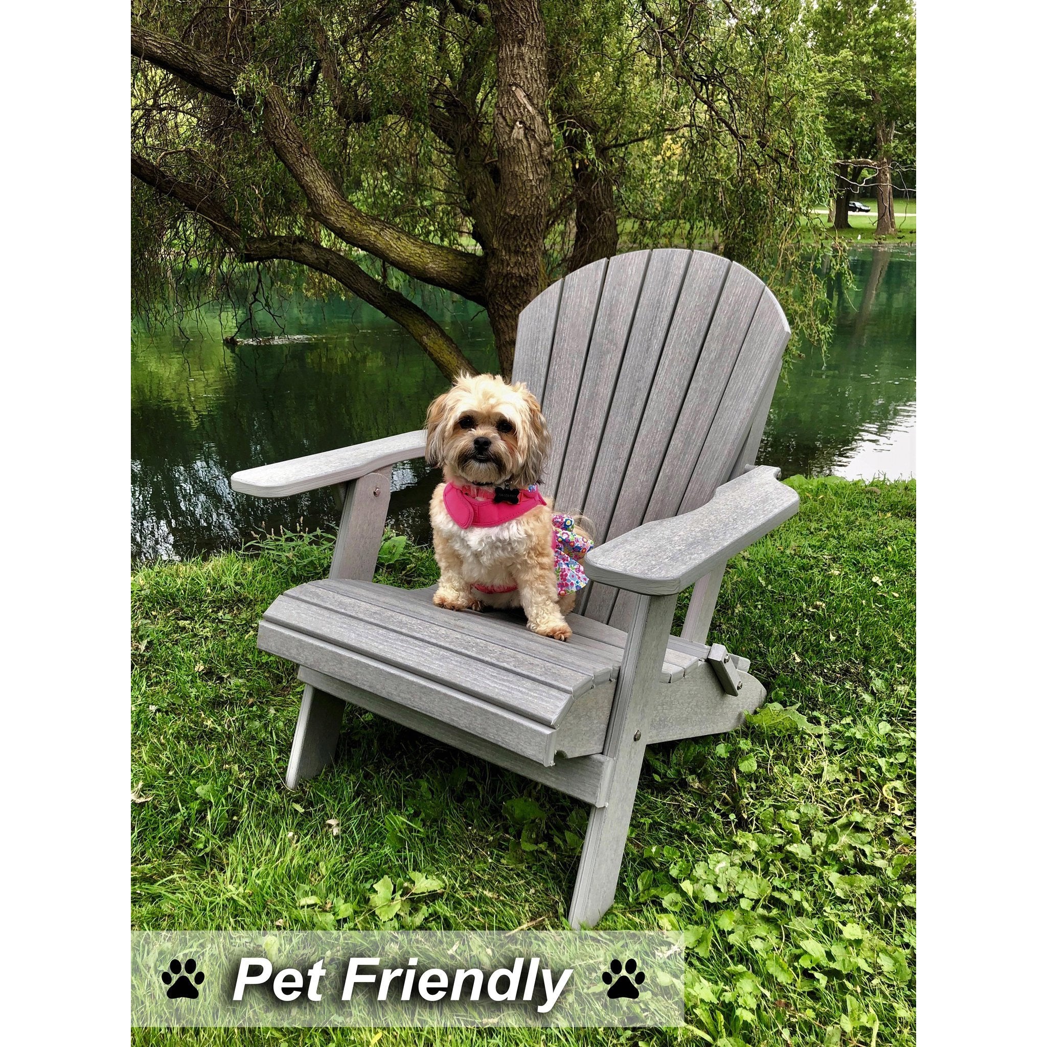 dog on duraweather king size folding adirondack chair all weather poly wood