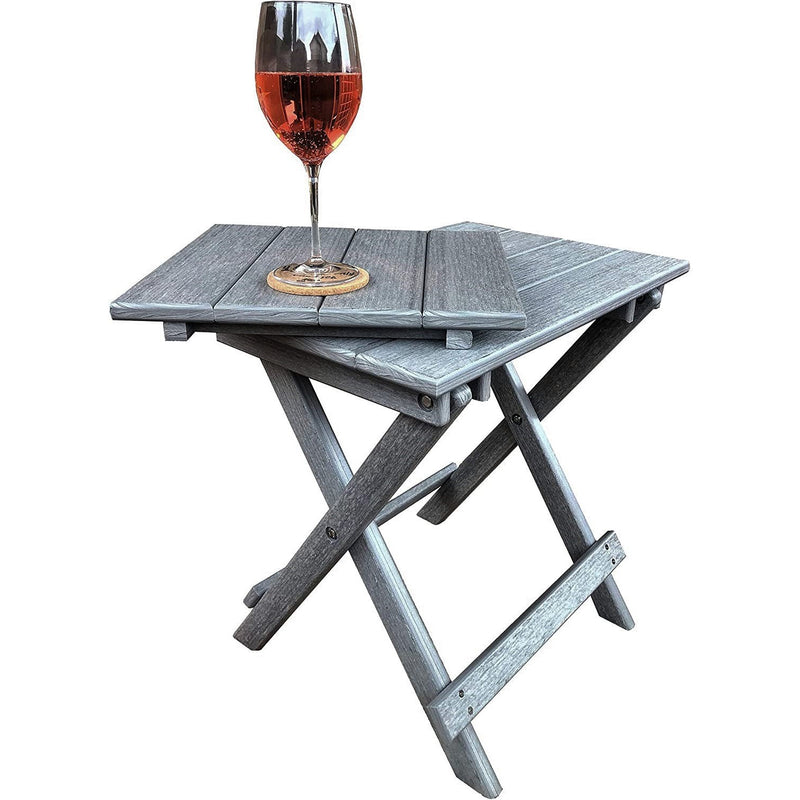 driftwood grey duraweather folding end table with removeable serving tray all weather poly wood