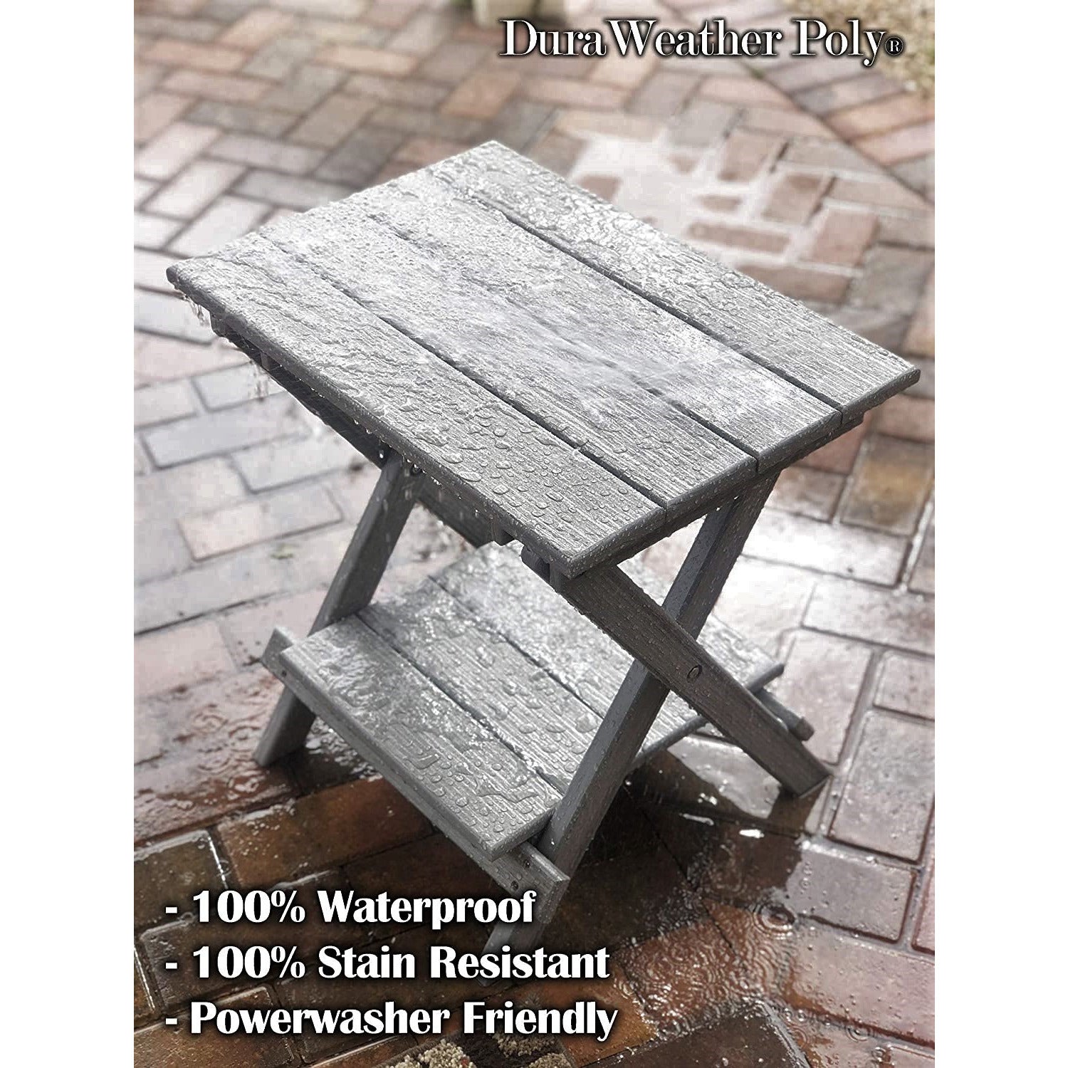 DURAWEATHER POLY® Folding Side Table w/ Removable Serving Tray - Ships Fully Assembled