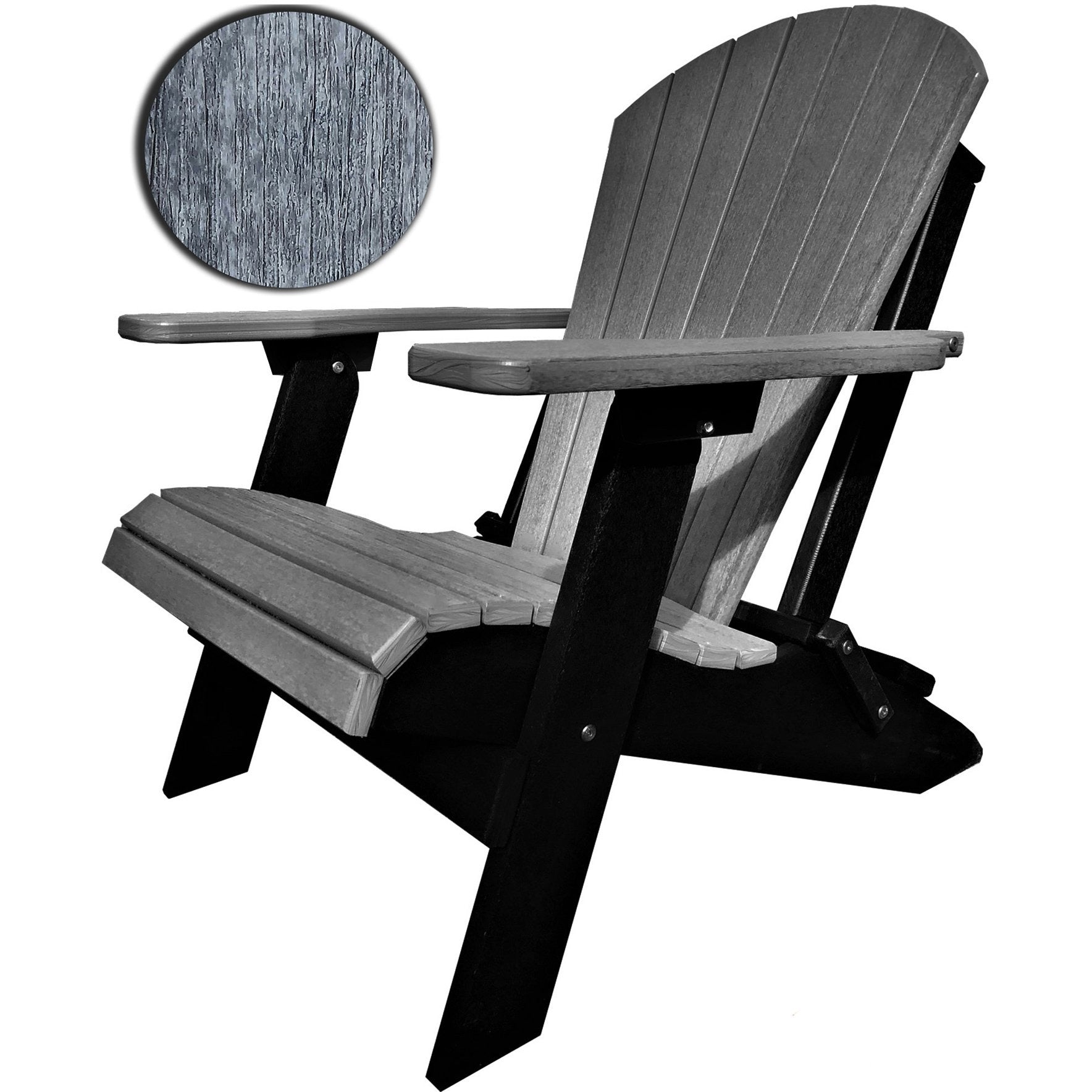 DuraWeather Poly&reg; King Size Folding Adirondack Chair - Exclusive Wood Grain Poly-resin (Driftwood Grey on Black)