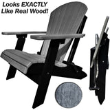 driftwood grey on black duraweather king size folding adirondack chair all weather poly