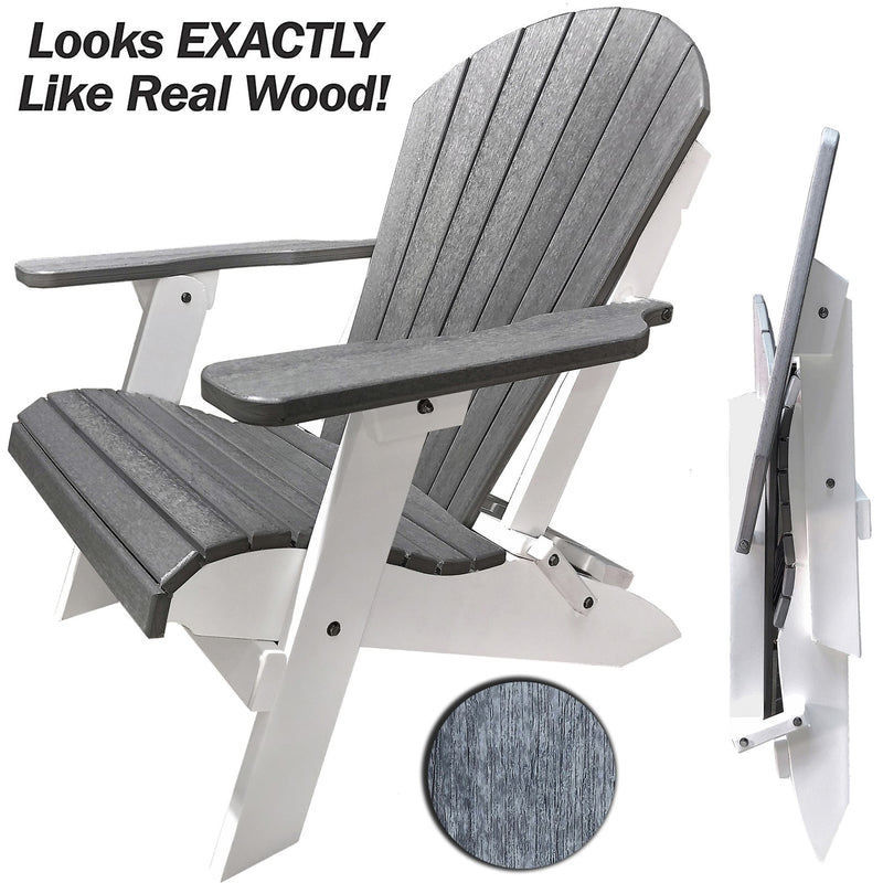 driftwood grey on white duraweather king size folding adirondack chair all weather poly wood